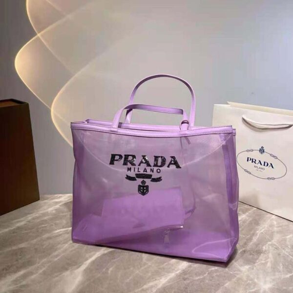 Prada Women Sequined Mesh Tote Bag-Purple - Image 3
