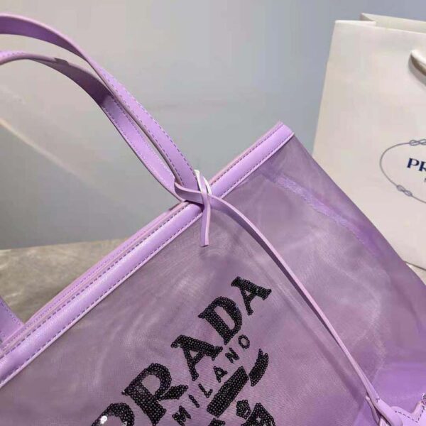 Prada Women Sequined Mesh Tote Bag-Purple - Image 10