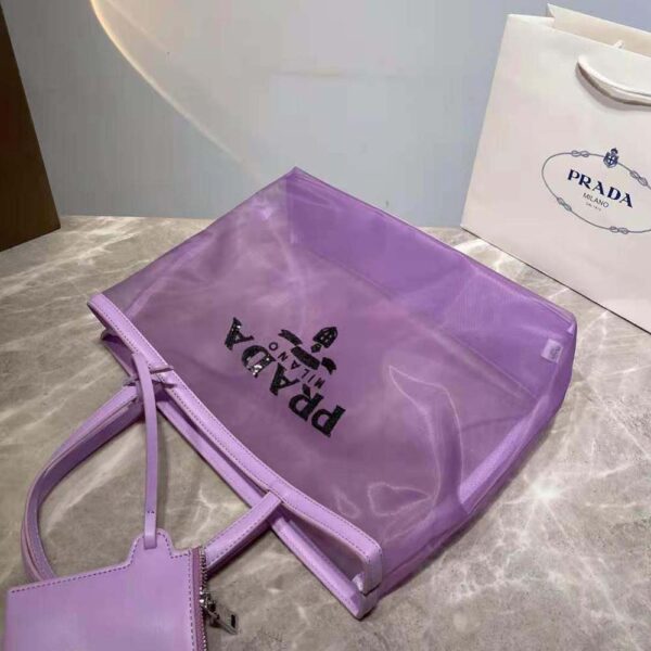 Prada Women Sequined Mesh Tote Bag-Purple - Image 4