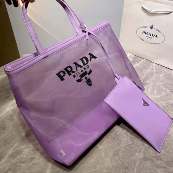 Prada Women Sequined Mesh Tote Bag-Purple - Image 5
