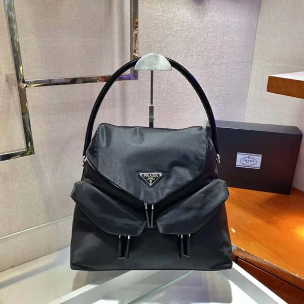 Prada Women Signaux Nylon and Leather Hobo Bag-Black - Image 2