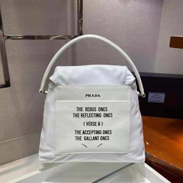 Prada Women Signaux Nylon and Leather Hobo Bag-White - Image 4