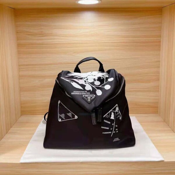 Prada Women Signaux Printed Nylon Backpack-Black - Image 2