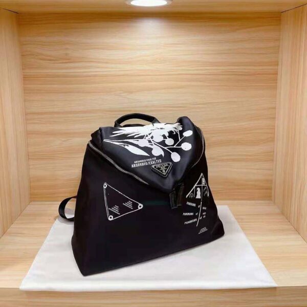 Prada Women Signaux Printed Nylon Backpack-Black - Image 3
