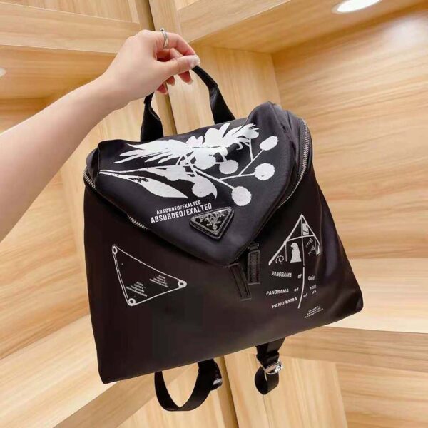 Prada Women Signaux Printed Nylon Backpack-Black - Image 5
