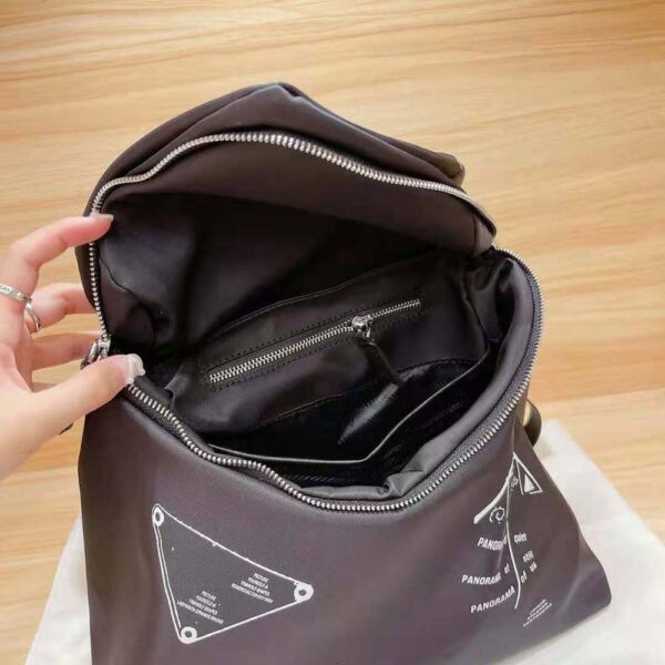 Prada Women Signaux Printed Nylon Backpack-Black - Image 9