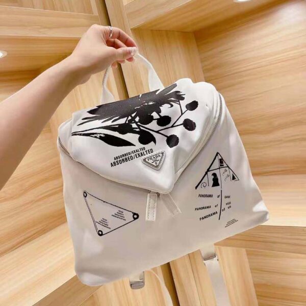 Prada Women Signaux Printed Nylon Backpack-White - Image 5
