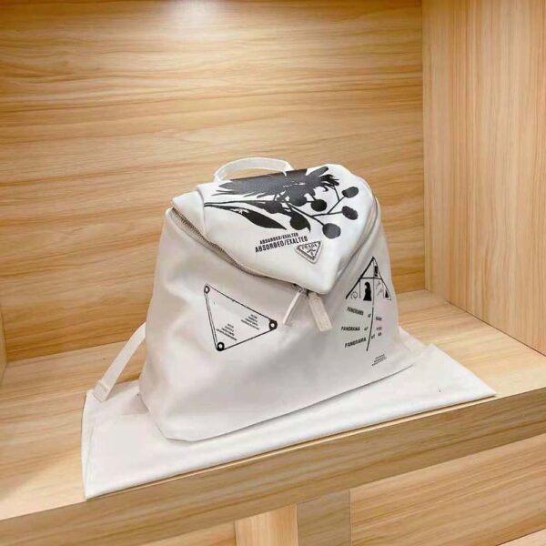 Prada Women Signaux Printed Nylon Backpack-White - Image 4