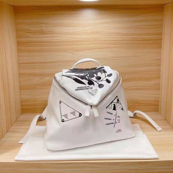 Prada Women Signaux Printed Nylon Backpack-White - Image 3