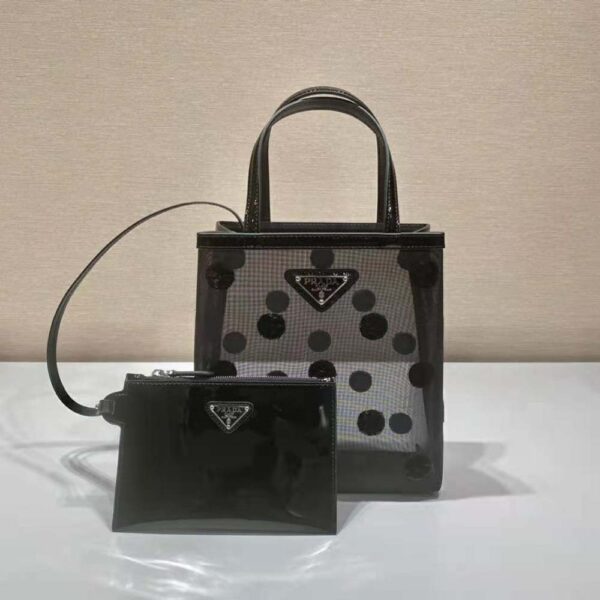 Prada Women Small Polka-Dot Mesh Tote Bag-Black - Image 2