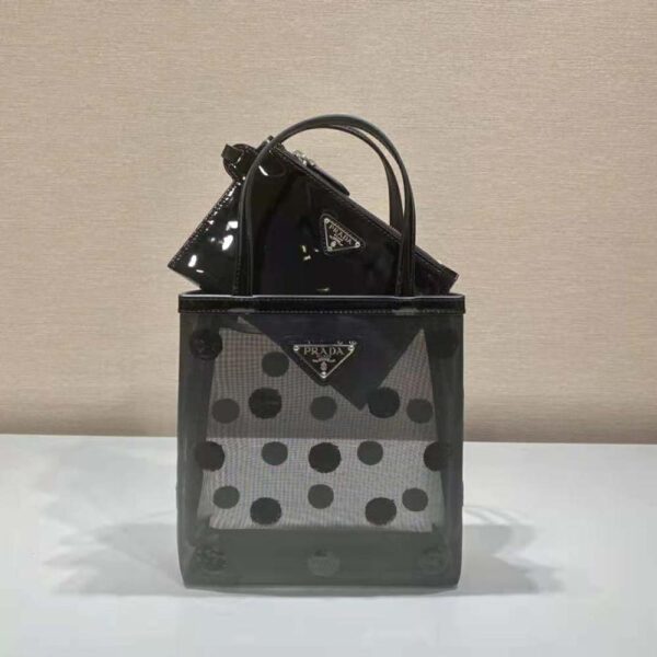 Prada Women Small Polka-Dot Mesh Tote Bag-Black - Image 4