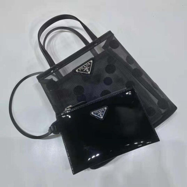 Prada Women Small Polka-Dot Mesh Tote Bag-Black - Image 5