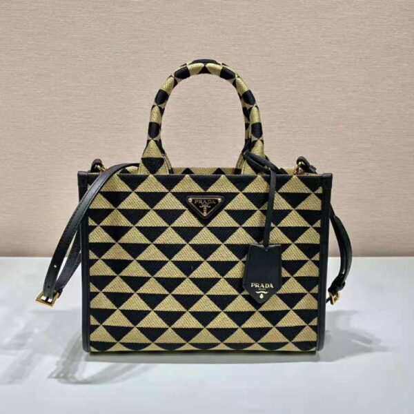 Prada Women Small Prada Symbole Jacquard Fabric Handbag-Brown - Image 2