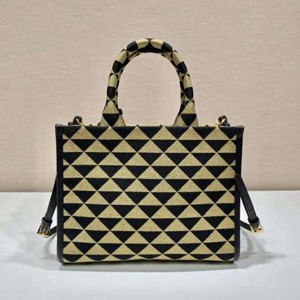 Prada Women Small Prada Symbole Jacquard Fabric Handbag-Brown - Image 4