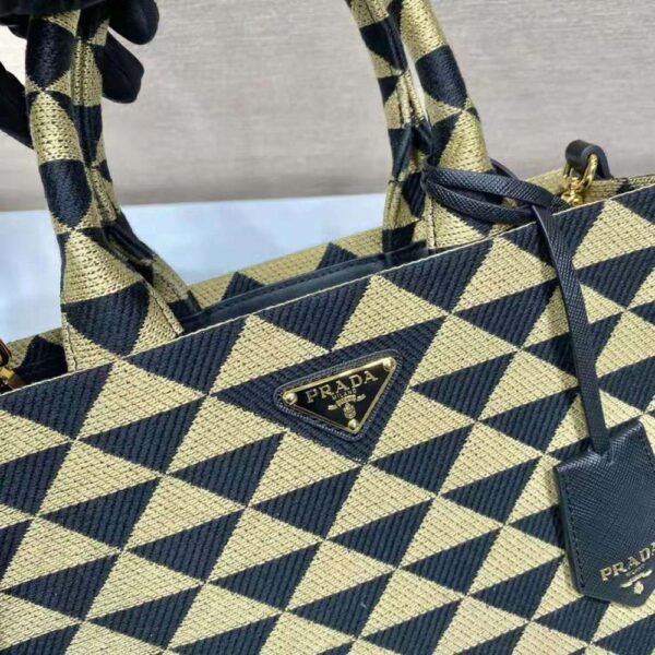 Prada Women Small Prada Symbole Jacquard Fabric Handbag-Brown - Image 7
