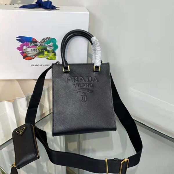 Prada Women Small Saffiano Leather Handbag-Black - Image 5