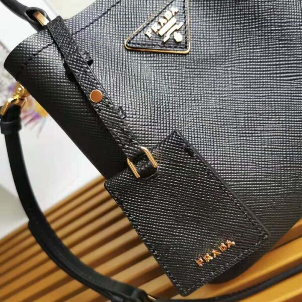 Prada Women Small Saffiano Leather Prada Panier Bag-Black - Image 7