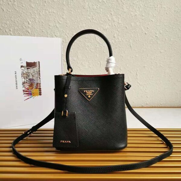 Prada Women Small Saffiano Leather Prada Panier Bag-Black - Image 2