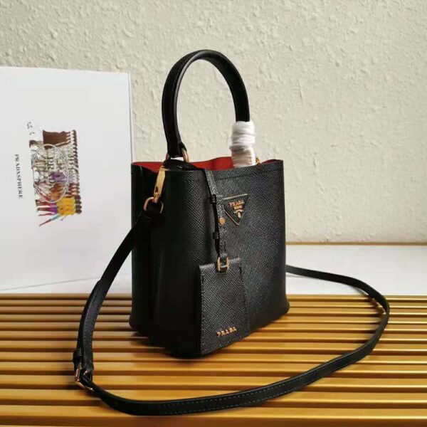 Prada Women Small Saffiano Leather Prada Panier Bag-Black - Image 4