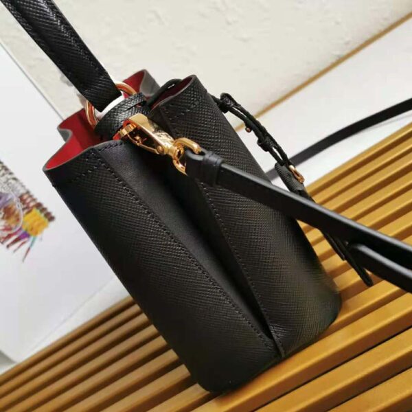 Prada Women Small Saffiano Leather Prada Panier Bag-Black - Image 5