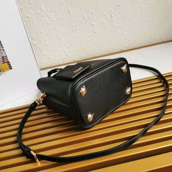 Prada Women Small Saffiano Leather Prada Panier Bag-Black - Image 6