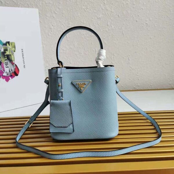 Prada Women Small Saffiano Leather Prada Panier Bag-Blue - Image 2