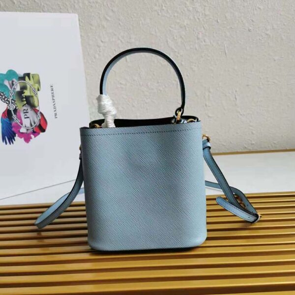 Prada Women Small Saffiano Leather Prada Panier Bag-Blue - Image 3