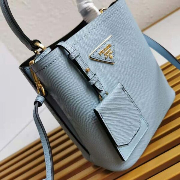 Prada Women Small Saffiano Leather Prada Panier Bag-Blue - Image 7