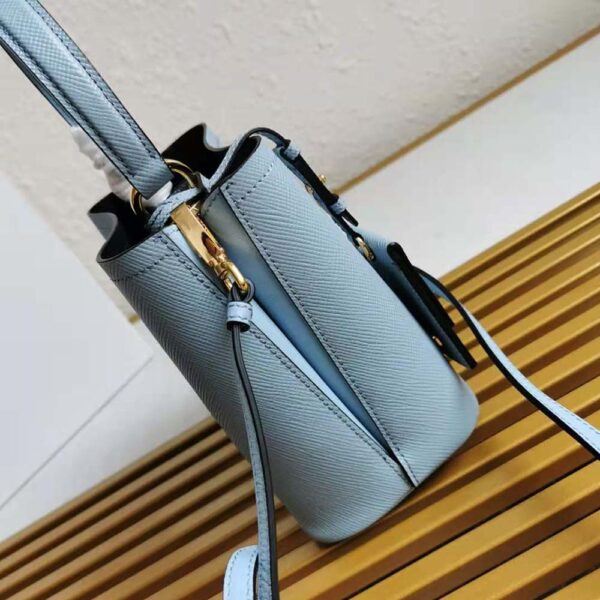 Prada Women Small Saffiano Leather Prada Panier Bag-Blue - Image 6