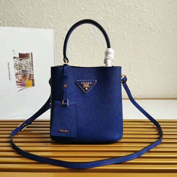 Prada Women Small Saffiano Leather Prada Panier Bag-Navy - Image 2