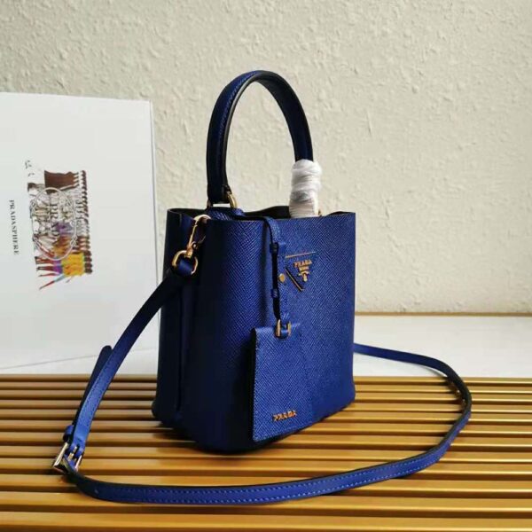 Prada Women Small Saffiano Leather Prada Panier Bag-Navy - Image 4