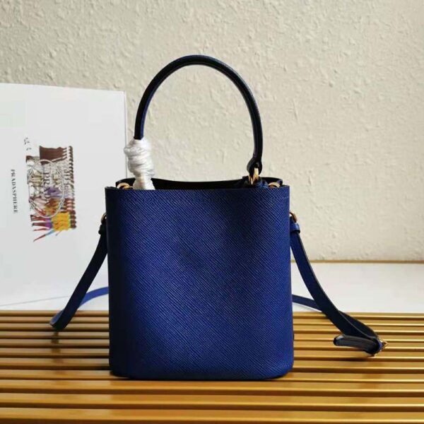 Prada Women Small Saffiano Leather Prada Panier Bag-Navy - Image 3
