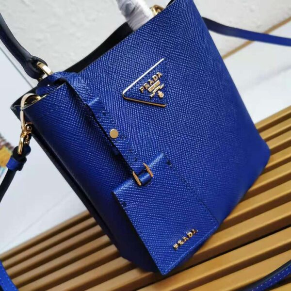 Prada Women Small Saffiano Leather Prada Panier Bag-Navy - Image 5