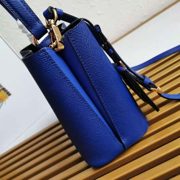 Prada Women Small Saffiano Leather Prada Panier Bag-Navy - Image 6