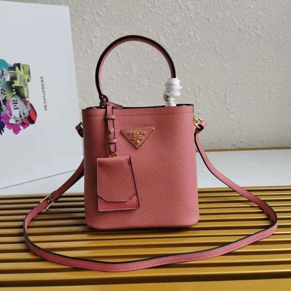 Prada Women Small Saffiano Leather Prada Panier Bag-Pink - Image 2