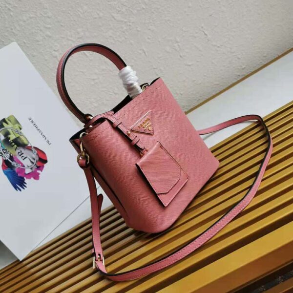 Prada Women Small Saffiano Leather Prada Panier Bag-Pink - Image 4