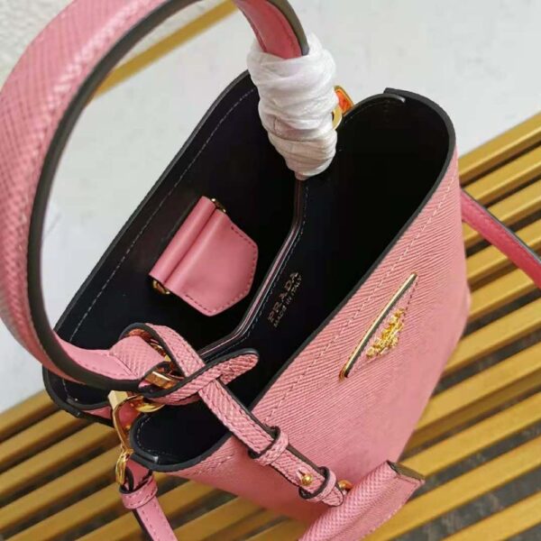 Prada Women Small Saffiano Leather Prada Panier Bag-Pink - Image 9