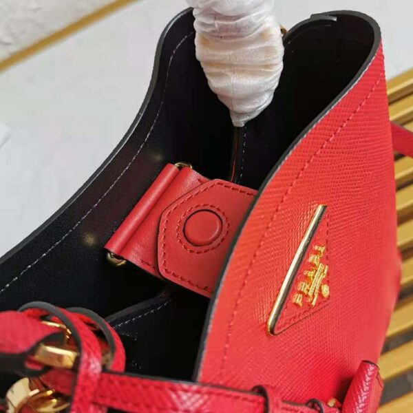 Prada Women Small Saffiano Leather Prada Panier Bag-Red - Image 9