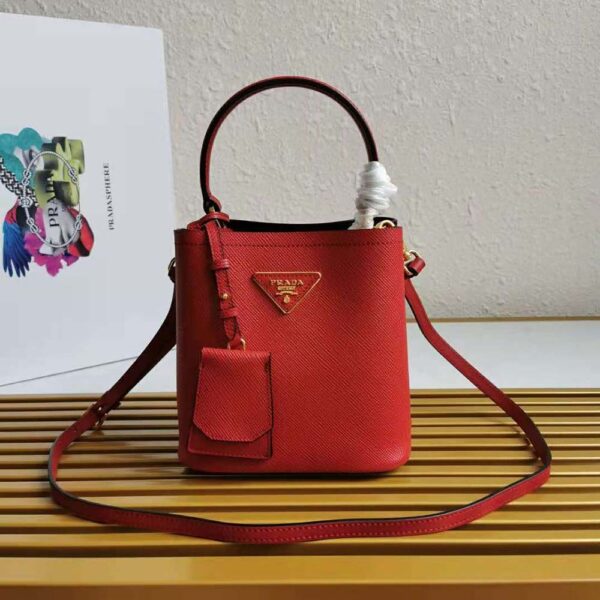 Prada Women Small Saffiano Leather Prada Panier Bag-Red - Image 2