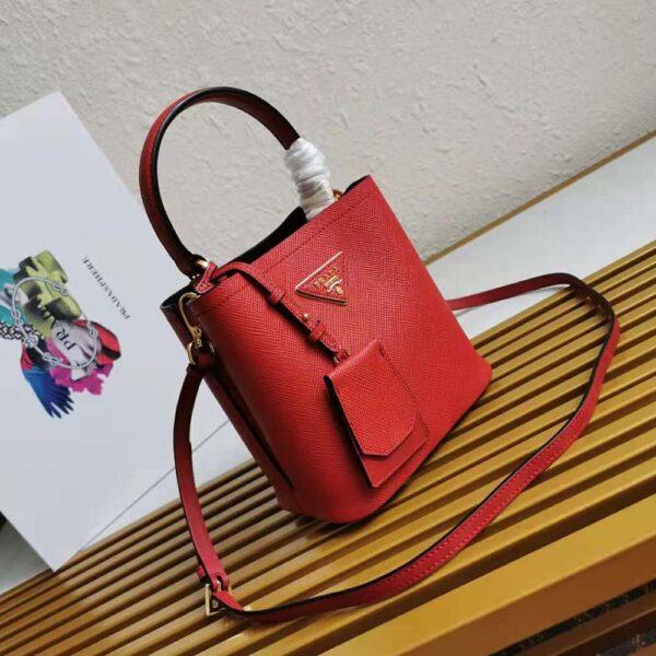 Prada Women Small Saffiano Leather Prada Panier Bag-Red - Image 4