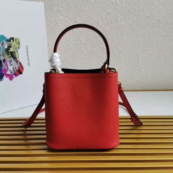 Prada Women Small Saffiano Leather Prada Panier Bag-Red - Image 3