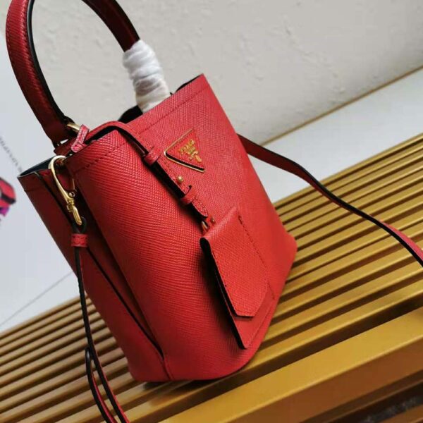 Prada Women Small Saffiano Leather Prada Panier Bag-Red - Image 5