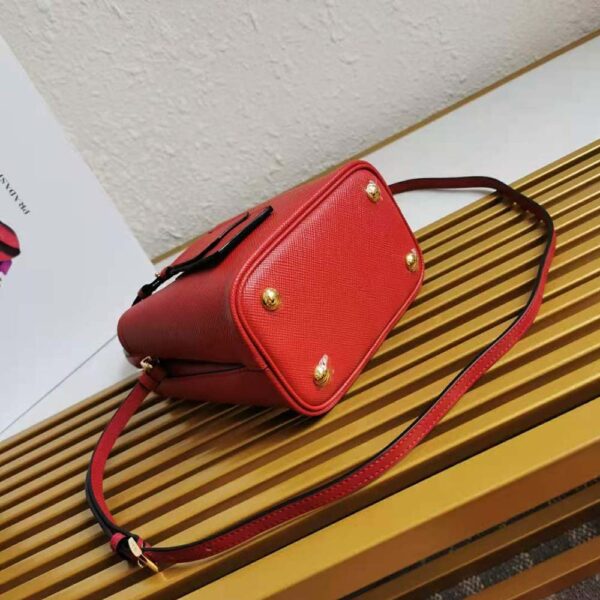 Prada Women Small Saffiano Leather Prada Panier Bag-Red - Image 7