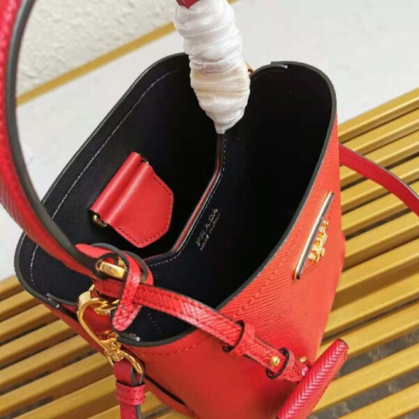 Prada Women Small Saffiano Leather Prada Panier Bag-Red - Image 8