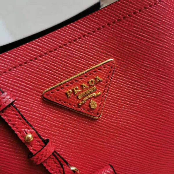 Prada Women Small Saffiano Leather Prada Panier Bag-Red - Image 10