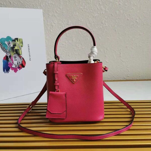 Prada Women Small Saffiano Leather Prada Panier Bag-Rose - Image 2