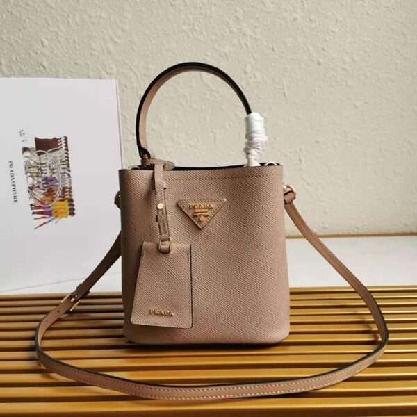 Prada Women Small Saffiano Leather Prada Panier Bag-Sandy - Image 2