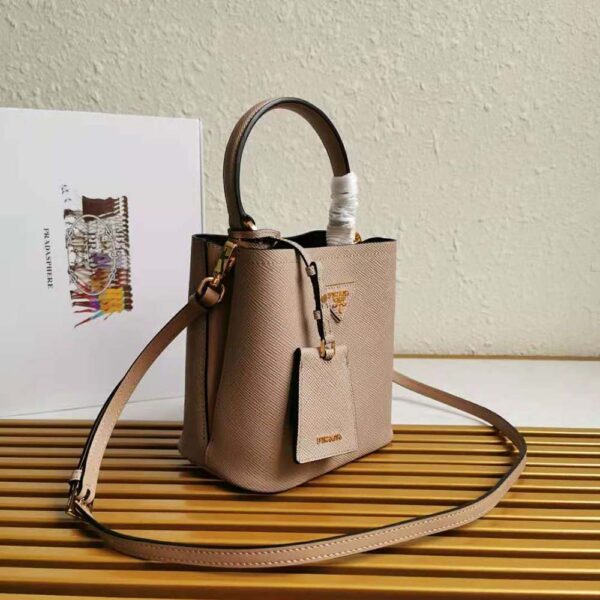 Prada Women Small Saffiano Leather Prada Panier Bag-Sandy - Image 4