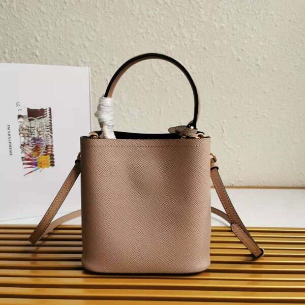 Prada Women Small Saffiano Leather Prada Panier Bag-Sandy - Image 3