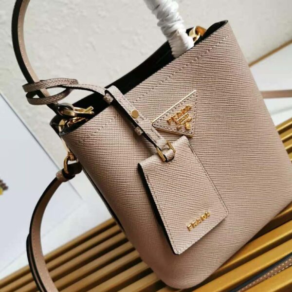 Prada Women Small Saffiano Leather Prada Panier Bag-Sandy - Image 7